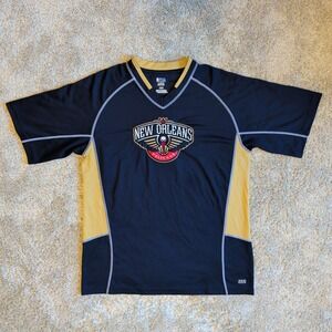 NBA New Orleans Pelicans Shirt Mens Large Navy Blue TX3 Cool V-Neck Jersey Logo